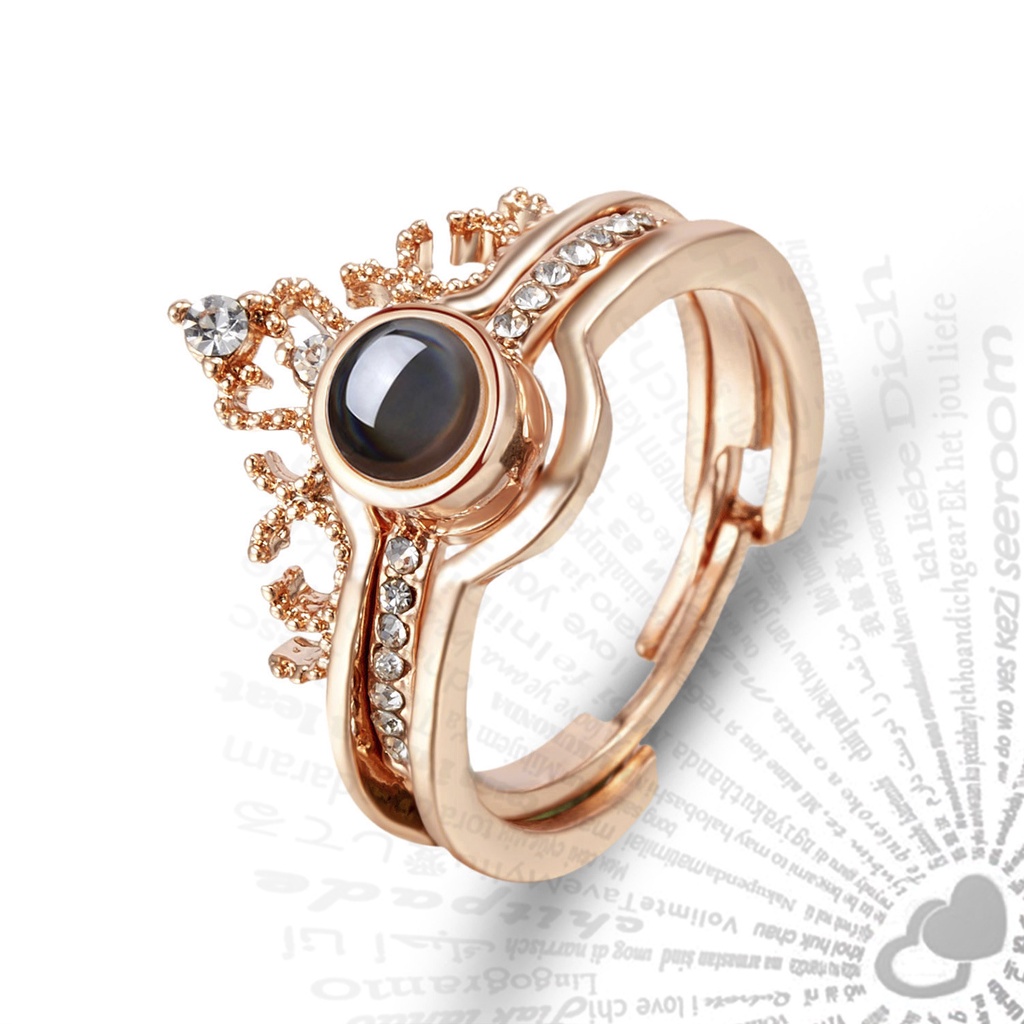 Nhẫn Cặp In Chữ I Love You Crown 100 Ngôn Ngữ Thời Trang