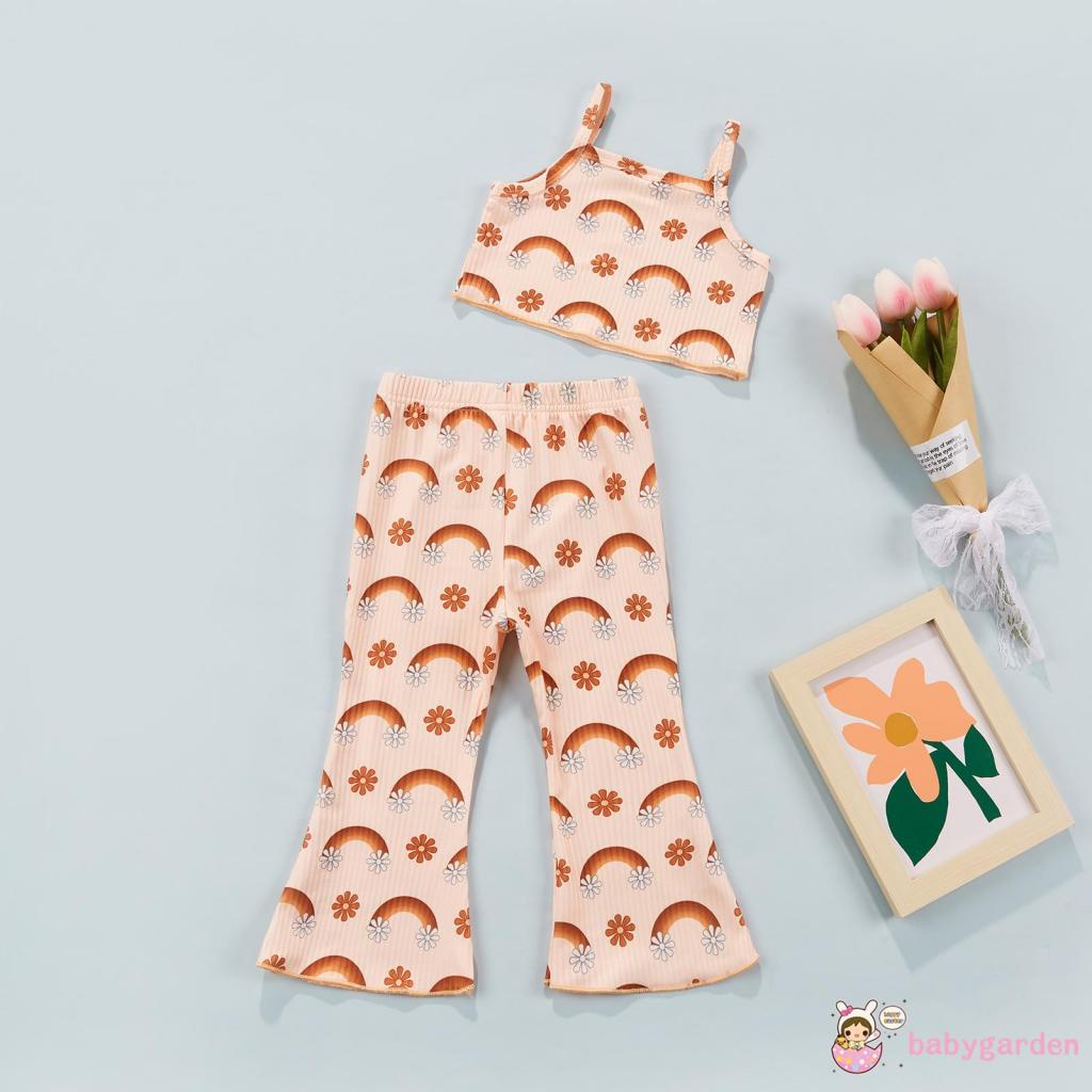 Bộ áo hai dây cổ vuông + quần ống loe in họa tiết xinh xắn cho bé gái