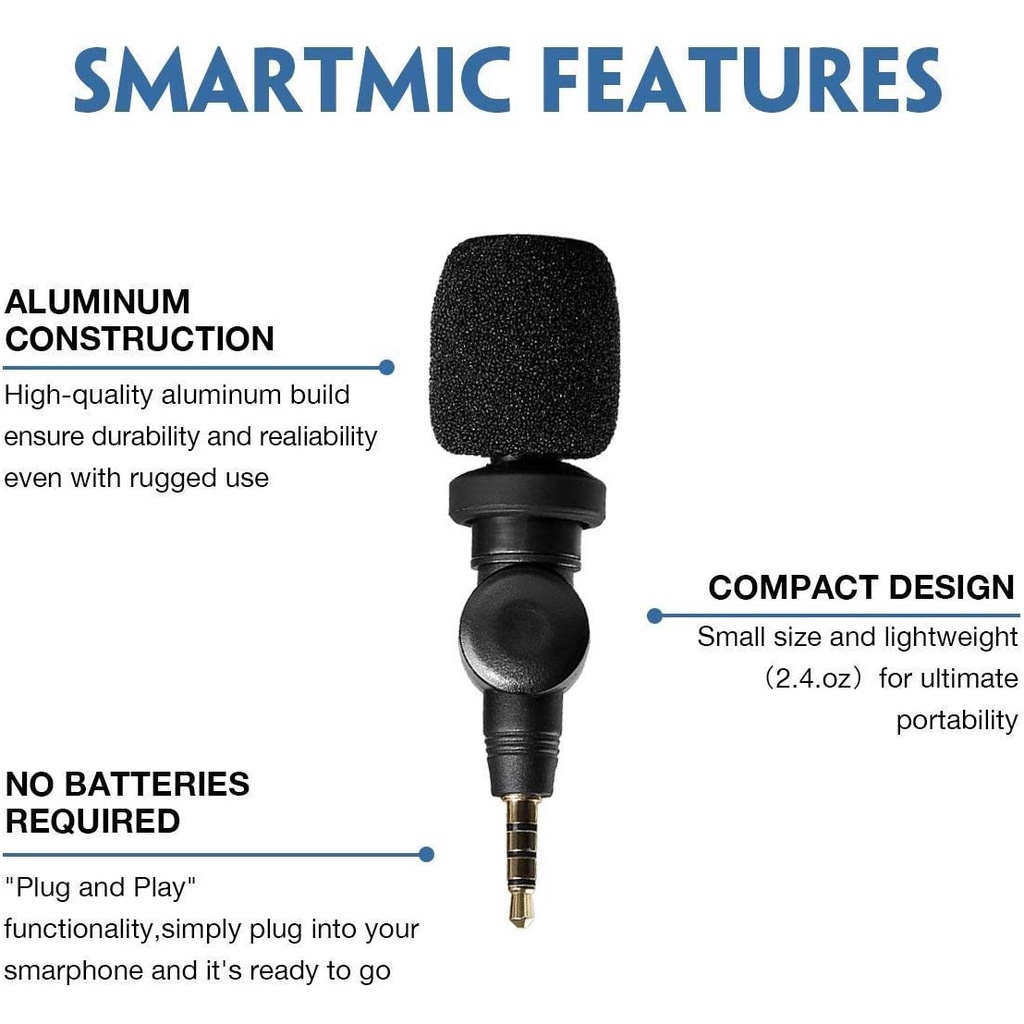 Saramonic SmartMic - Micro Thu Âm Mini Cổng 3.5mm TRRS Cho Điện Thoại - Hàng Chính Hãng