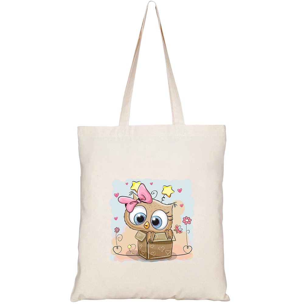 Túi vải tote canvas HTFashion in hình valentine card cute owl girl HT530