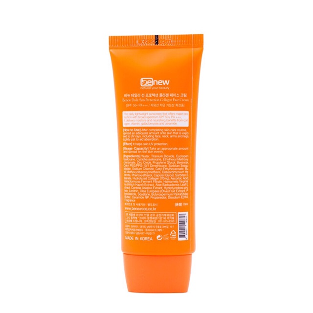 Kem chống nắng cho da khô Benew Daily Sun Protection Collagen Face Cream 70ml