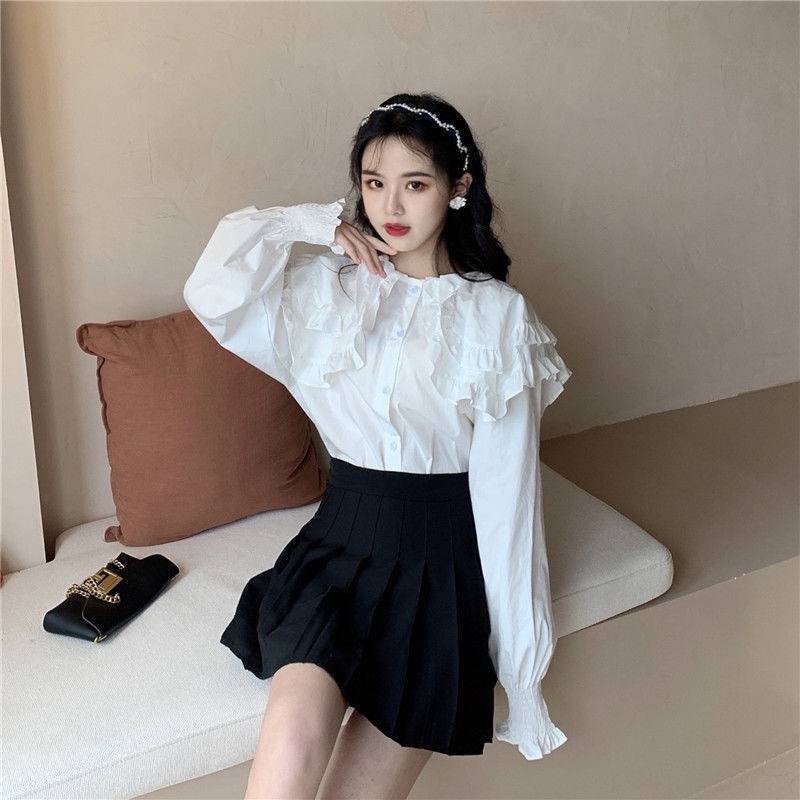 Áo sơ mi trắng nữ cổ bèo tay bồng bo chun tiểu thư form rộng vừa đi chơi đi làm năng động trẻ trung ASM03