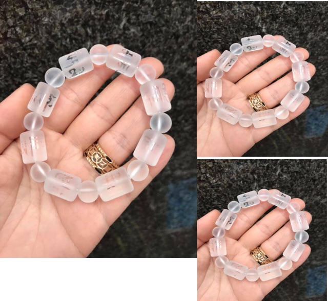 Vòng tay trắng khắc Om Mani cho người mệnh thủy