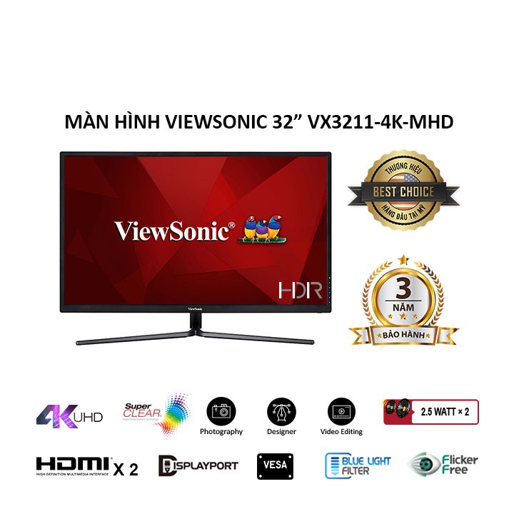 Màn Hình Gaming Viewsonic VX3211-4K-MHD 32" UltraHD 3ms 60Hz FreeSync VA HDMI/DP (Đen) | BigBuy360 - bigbuy360.vn