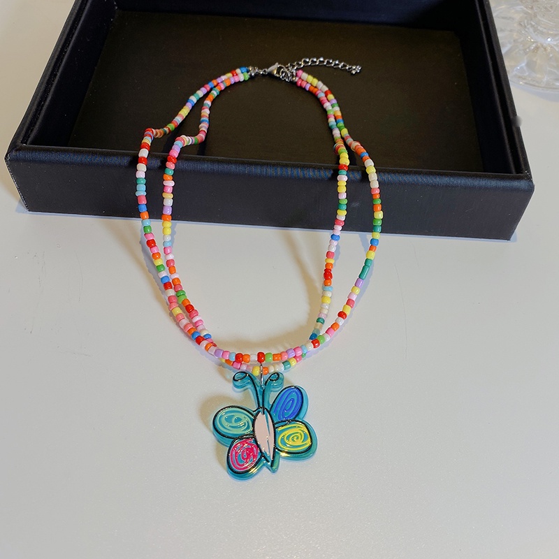 Vòng cổ Hai Lớp Đính Hạt Màu Sắc Cầu Vồng Thời Trang Dành Cho Nữ