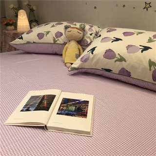 Bộ chăn ga gối cotton poly Hoa Tulip tím