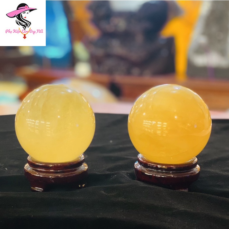 Quả Cầu Phong Thủy Đá Calcite , Đường Kính 7 - 10 cm - Tặng Đế Gỗ