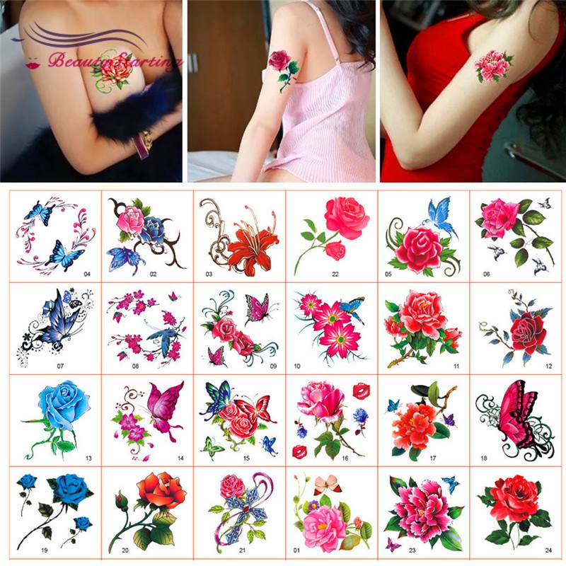 Bộ 52 hình xăm dán hoa hồng chống nước quyến rũ