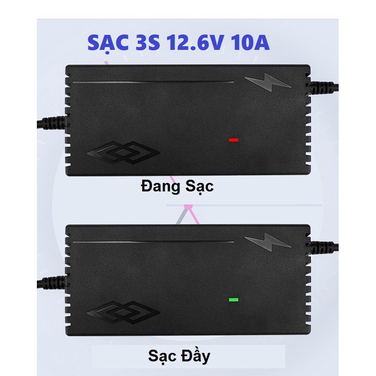 Sạc 3S hệ 12.6V -10A dùng cho pin li-on, có quạt và đèn báo đầy