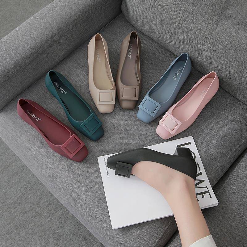 Mùa hè retro nhỏ vuông nhựa jelly sandal nữ chống trượt nhựa chống thấm thấp giúp giày mưa thời trang mặc