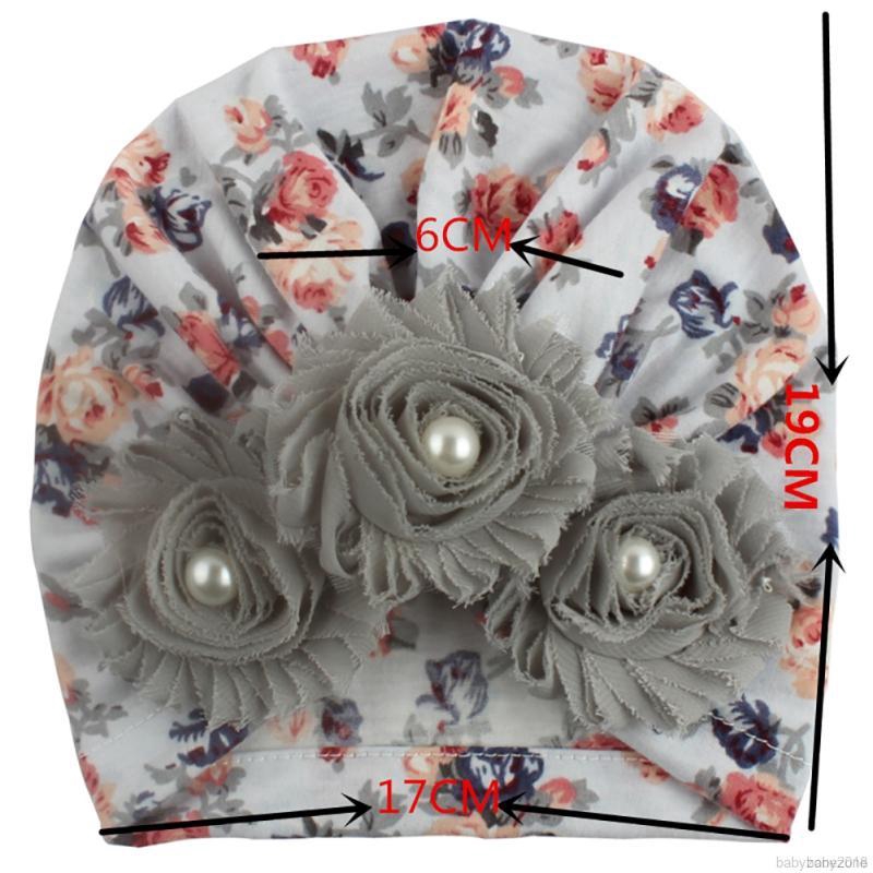 Mũ thun Turban đính hoa và ngọc trai cho bé gái sơ sinh