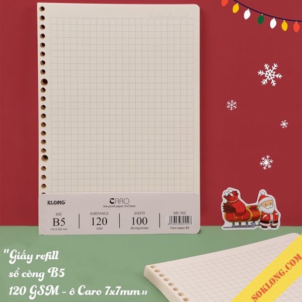 Ruột sổ còng B5 Caro 7x7mm 100 tờ dày 120gsm Klong MS 552