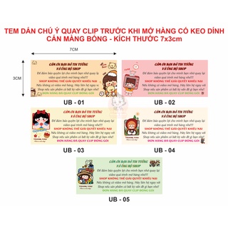 TEM DÁN CHÚ Ý QUAY VIDEO UNBOX (7x3cm)  cán màng bóng - tem dán gói hàng hoặc hộp, túi đựng sản phẩm dành cho shop