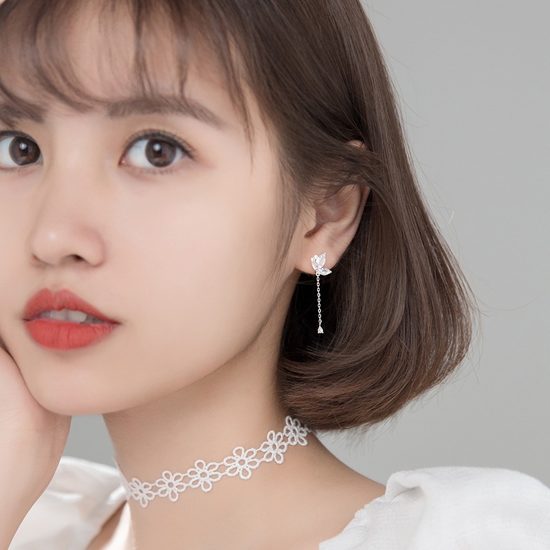 Khuyên tai bạc Ý s925 hoa 2 cánh tinh tế G2595 - AROCH Jewelry