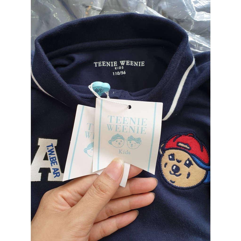 Áo polo teenie tím than ngực hình gấu