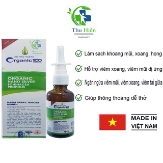 Xịt mũi họng Organic 100 giúp làm sạch khoang mũi,xoang,họng ( 50 ml )