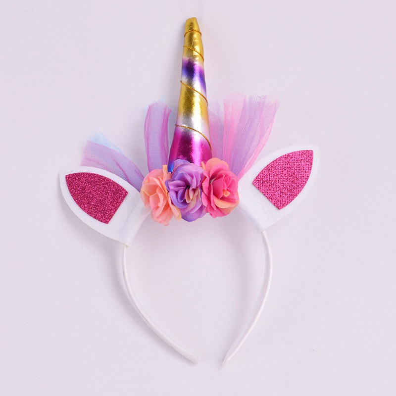 Băng đô phối hình sừng kỳ lân màu cầu vồng dễ thương dành cho bé