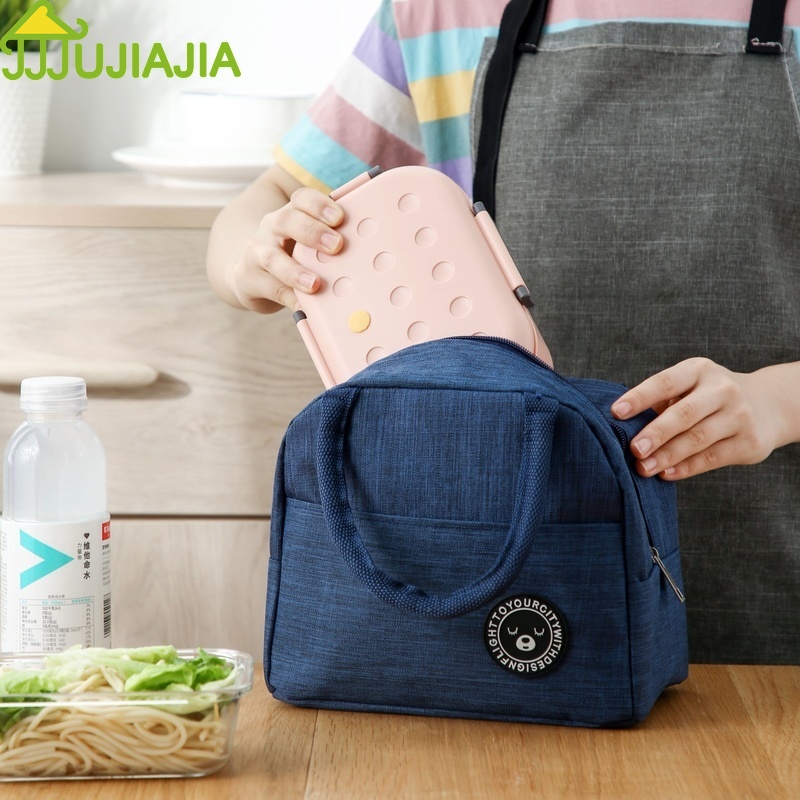 Túi Giữ Nhiệt JUJIAJIA Bằng Canvas Và Lá Nhôm Có Quai Cầm Dùng Đựng Cơm Trưa Cho Dân Văn Phòng