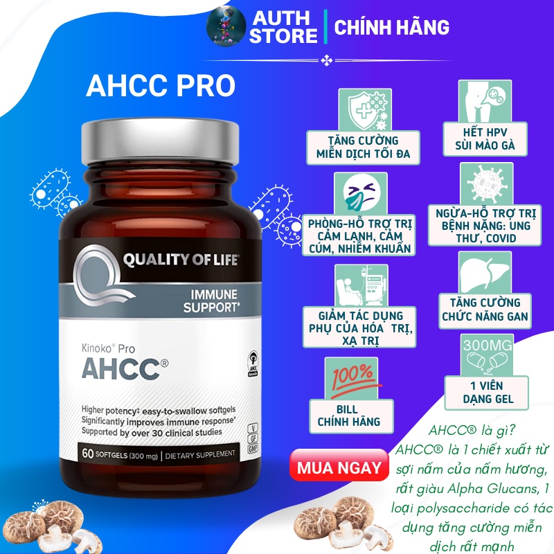 AHCC Pro 300mg  60 viên hỗ trợ đào thải hết sùi mào gà, hết HPV