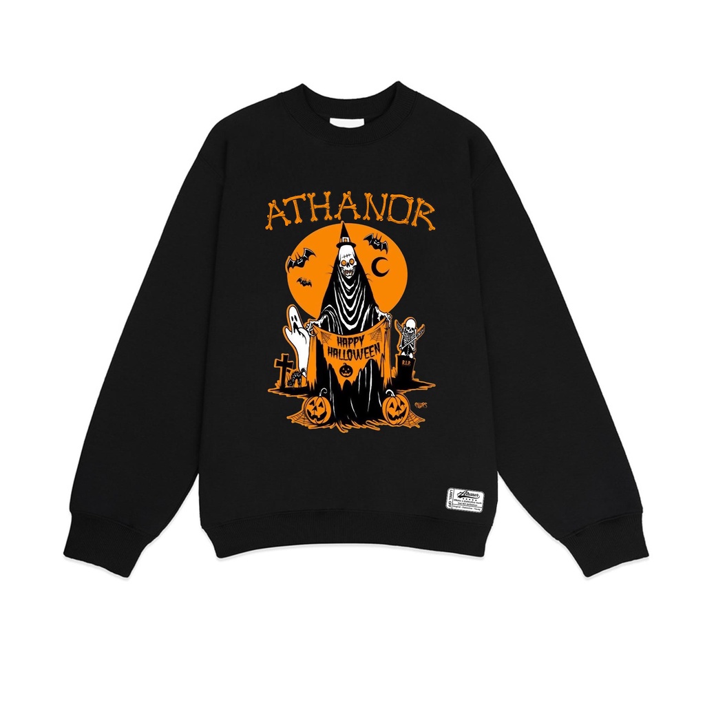 Áo sweater ATHANOR nỉ bông form rộng tay dài 100% cotton mẫu witch