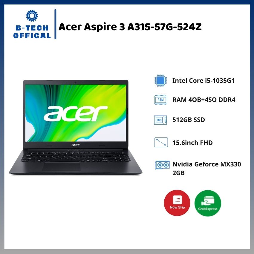 [ TẶNG VOUCHER 150K ] Laptop Acer Aspire 3 A315-57G-524Z/ Black/ Intel Core i5-1035G1 (1.0 Ghz, 6 MB)