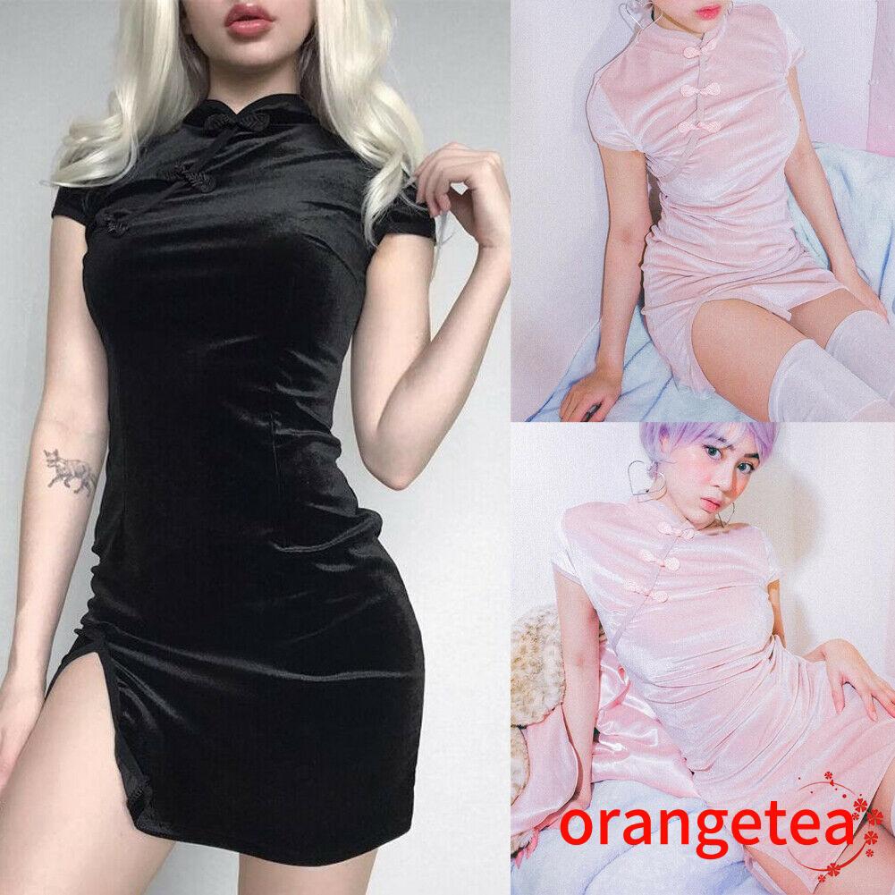 ☞❀❤♕GOAVestido chino para mujer Cheongsam QiPao Evening Black Mini vestido terciopelo