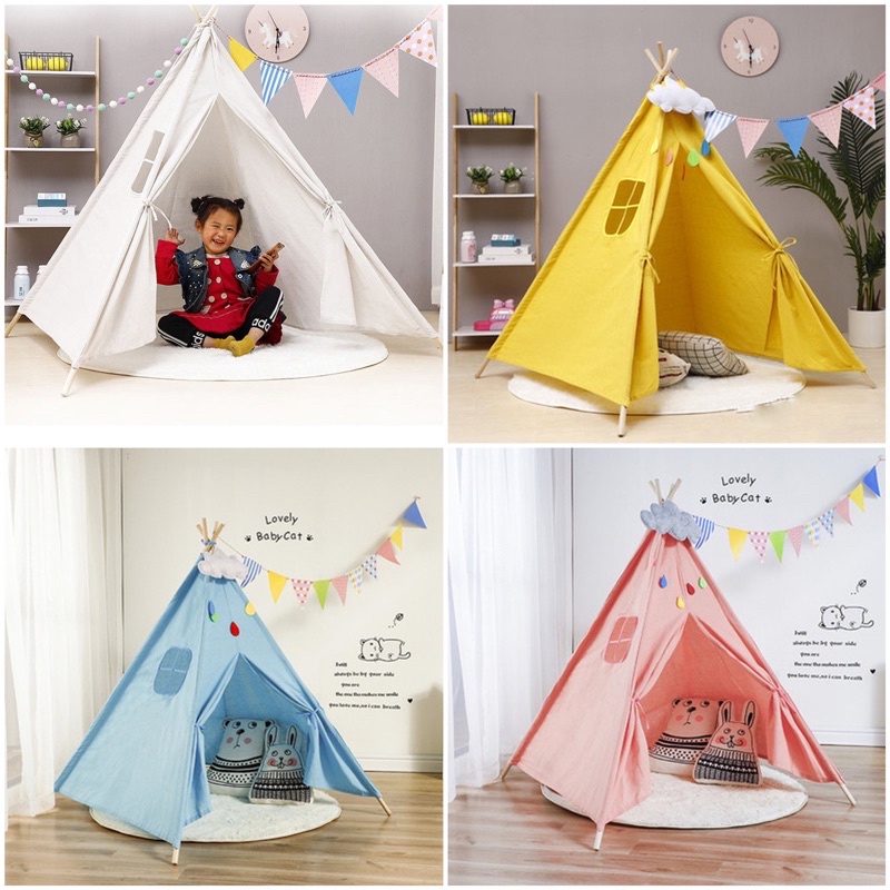 (Tặng dây cờ tam giác) Lều Vải Trang Trí Làm Phụ Kiện Chụp Hình, Lều Vải Cho Bé Trong Nhà
