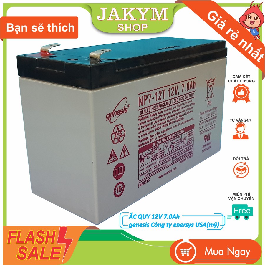 Bình ắc quy 12V 7Ah genesis thương hiệu Mỹ, thay thế các loại thiết bị điện 12V