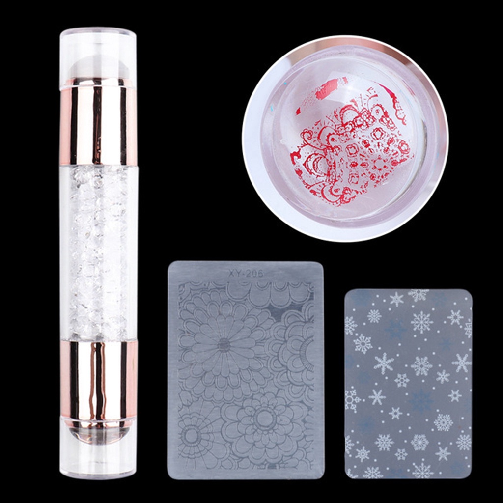 Bộ Dụng Cụ In Hình Móng Tay Hai Đầu Bằng Silicone Kèm Dụng Cụ Cạo