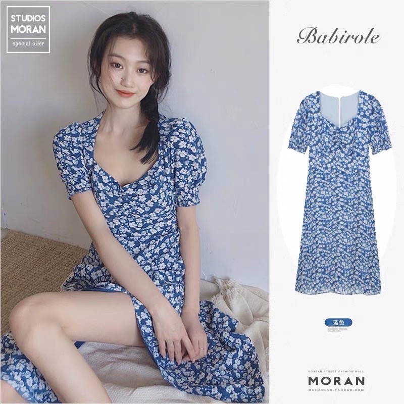 Đầm xanh chấm bi xẻ vạt nhẹ nhàng ☁️