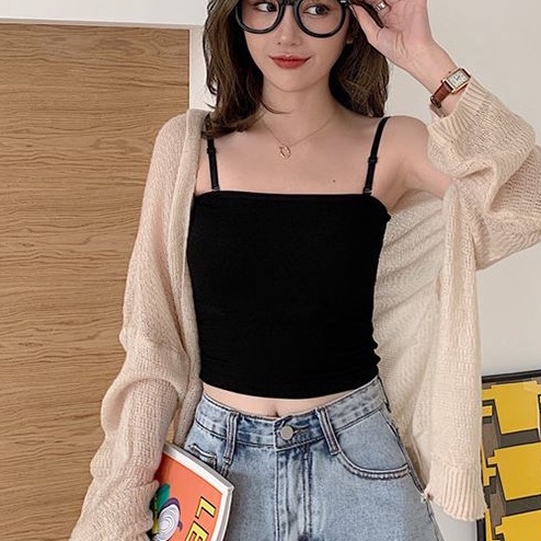 Áo hai dây nữ croptop Madela 100% Cotton dài 27cm, áo 2 dây nữ croptop Co dãn dáng ôm siêu xịn xò dài 32cm