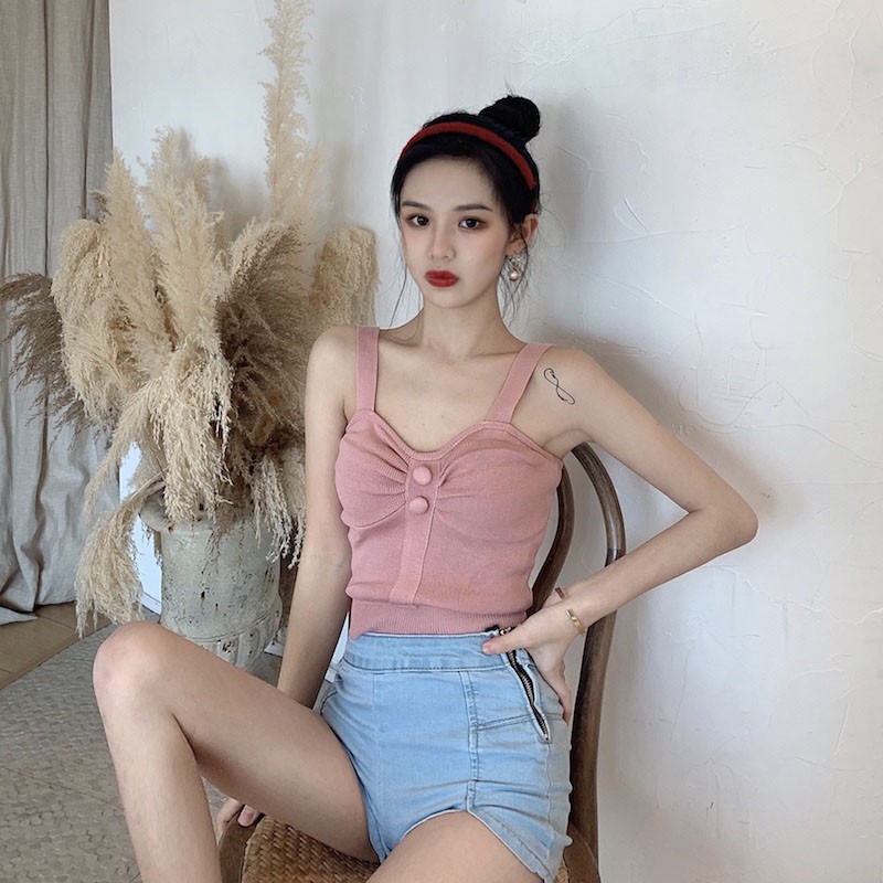 Áo Dây Mảnh Màu Trơn Thiết Kế Ôm Sát Quyến Rũ