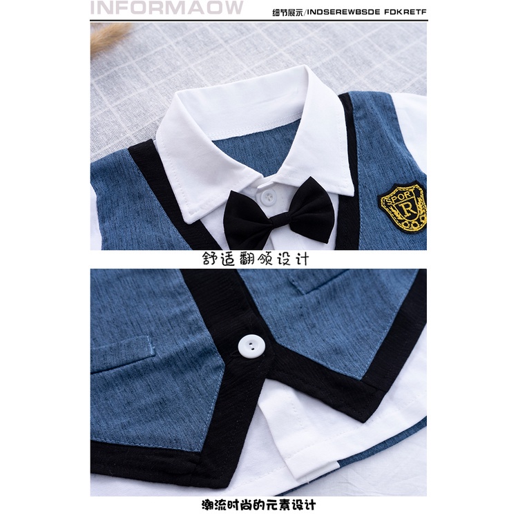 Bộ áo sơ mi 2 mảnh thắt nơ tay ngắn + quần short thời trang cho bé trai 0-5 tuổi