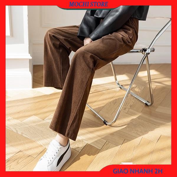 Quần Ống Suông Nữ Lưng Cao, Quần Ống Rộng Nữ Nhung Tăm Kéo Khóa Lưng Thun Sau 3 Màu Đen, Kem, Nâu Dễ Phối Đồ Siêu Tôn Dá | BigBuy360 - bigbuy360.vn