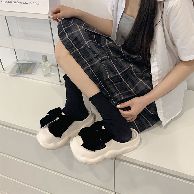 Dép xăng đan Mary Jane RENBEN xỏ ngón chống trượt đính nơ phong cách Anh Quốc thời trang mùa hè cho nữ