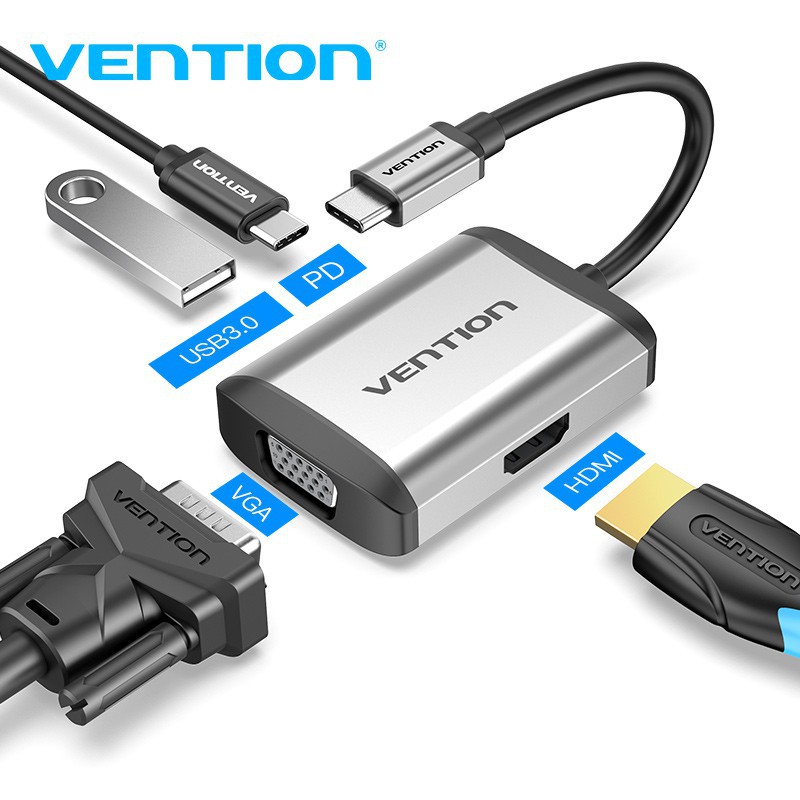 Đầu Hub Vention chuyển cổng USB C sang HDMI VGA 4K 1080P tương thích MacBook Pro iPad 2018 Dell XPS Samsung