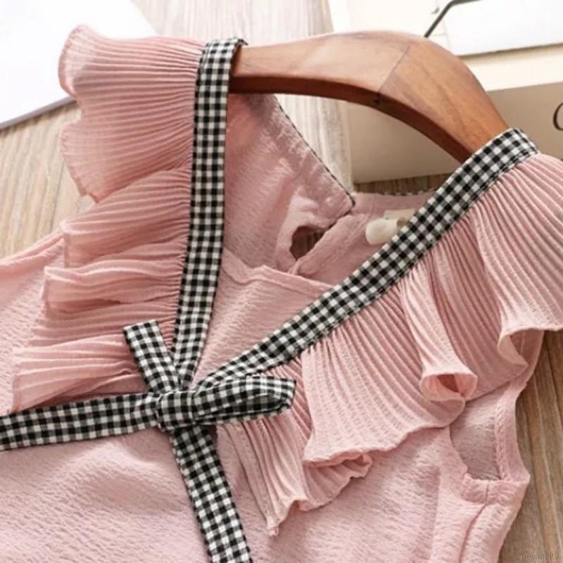 Summer Kids Girls Set Chiffon Vest Tops + Striped Shorts Pants 2Pcs/Set