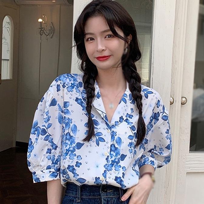 Áo Kiểu Chất Chiffon Hoạ Tiết Hoa Thiết Kế Dáng Rộng Che Khuyết Điểm