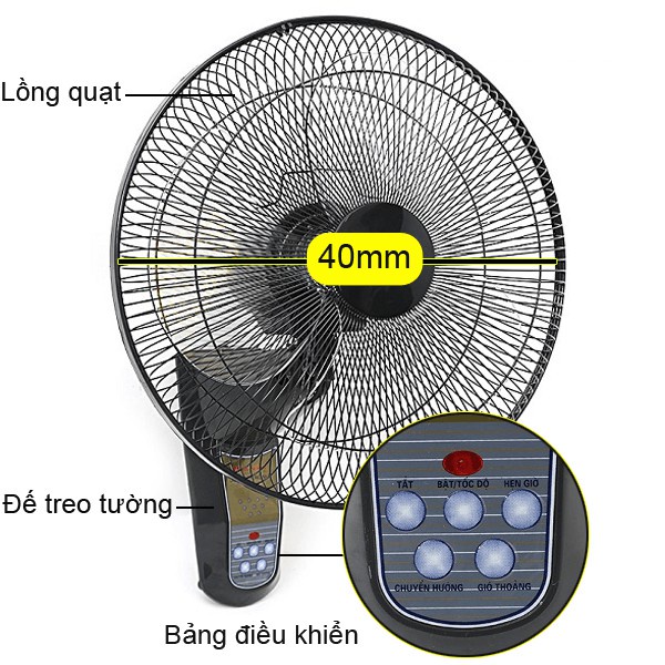 Quạt Treo Tường Điện Cơ Thống Nhất QTT 400-XHĐ-Có Điều Khiển-Bảo Hành 24 Tháng