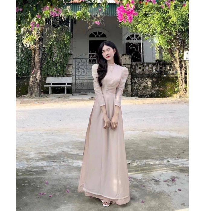 Áo dài vai bồng chất voon tơ mềm 4 tà , áo dài học sinh