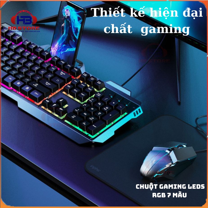 Bàn phím giả cơ gaming inphic V680D full leds kèm chuột máy tính gaming 3200DPI Leds RGB 7 Màu