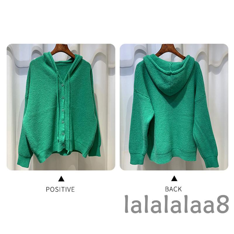 Áo khoác cardigan dệt kim có mũ trùm đầu dây rút tay dài màu trơn thời trang dành cho nữ