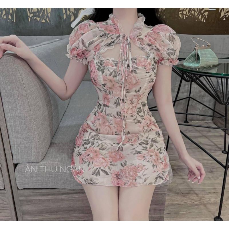 Đầm hoa lụa nơ cổ siêu hót hít