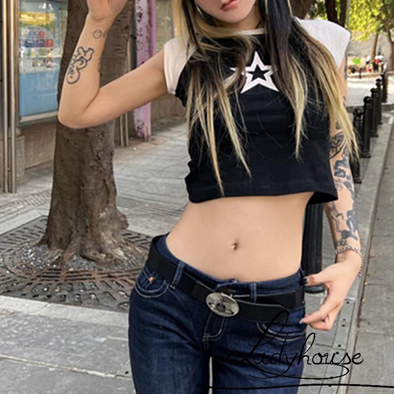 Áo Thun Crop Top Tay Ngắn In Hình Ngôi Sao Phong Cách Harajuku Cổ Điển Y2K Dành Cho Nữ