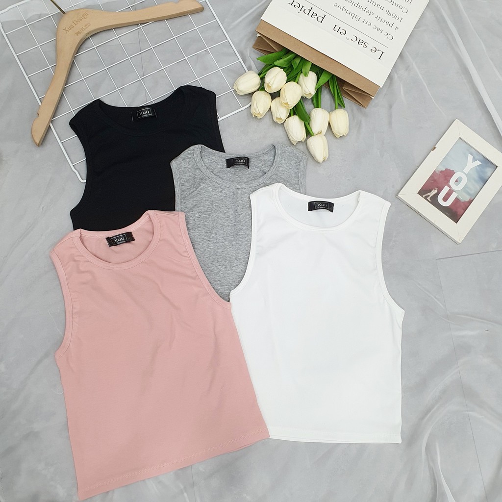 Áo croptop nữ Xuu Design, Chất cotton mặc boby, áo ba lỗ cộc tay kiểu ôm vải co giãn AD04