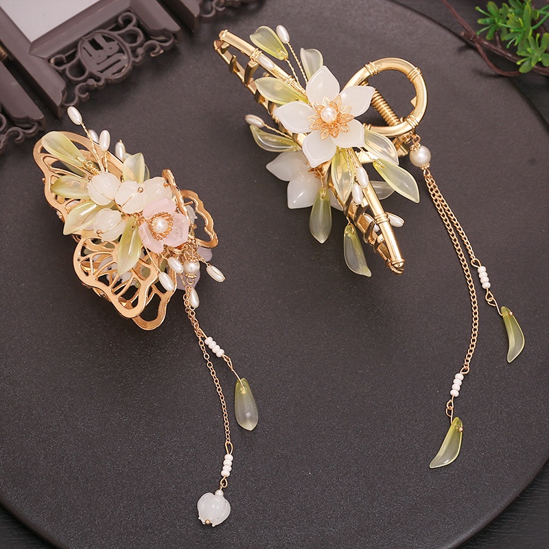 Kẹp Tóc Càng Cua Đính Hoa Bướm Tua Rua Bằng Kim Loại Phong Cách Hanfu Cổ Điển Cho Nữ