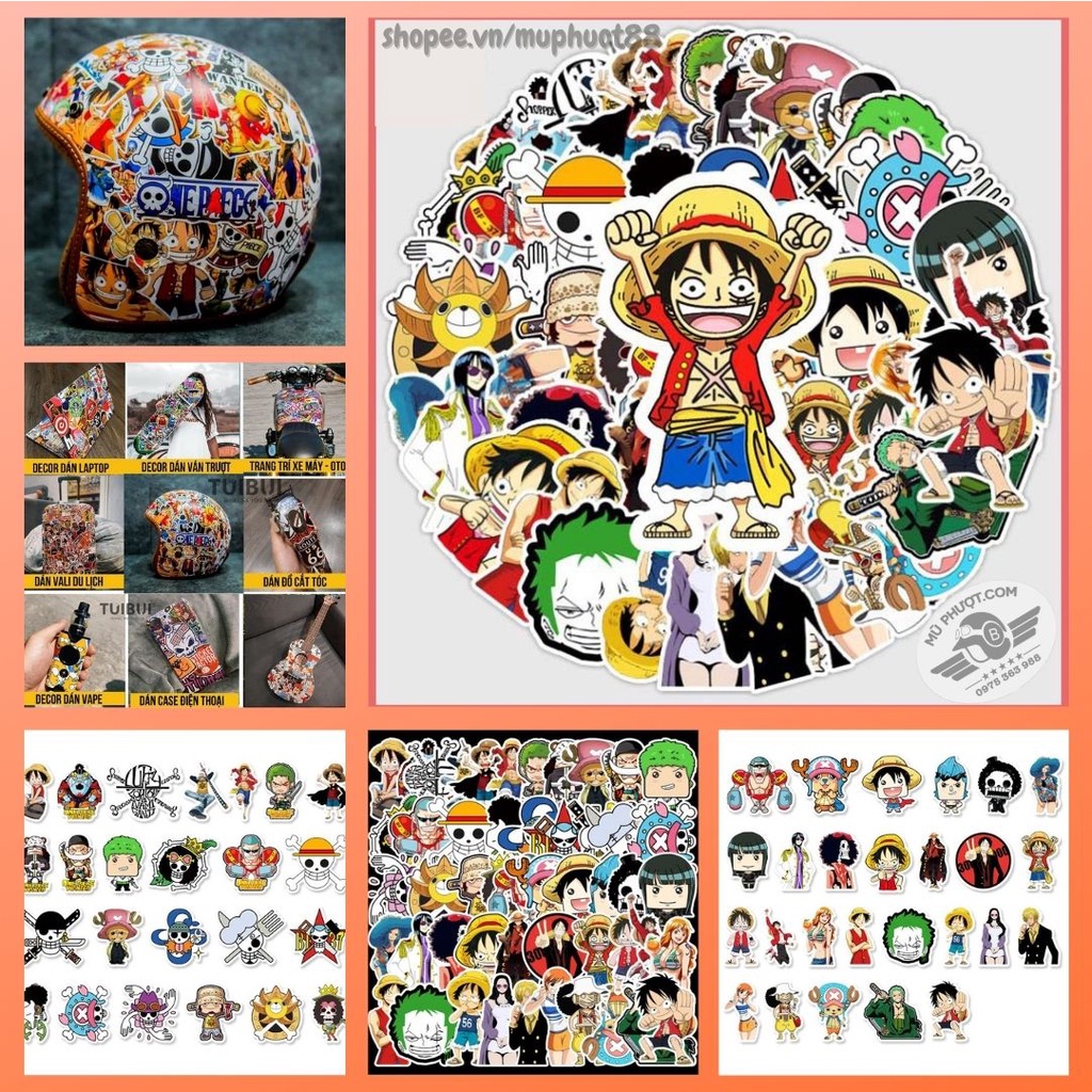 [Set 50 Cái] Sticker One Piece cute dán trang trí laptop, mũ nón bảo hiểm, vali, xe tay ga, ván trượt - MP.011