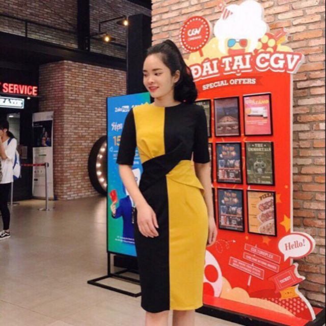 Đầm ôm body phối màu