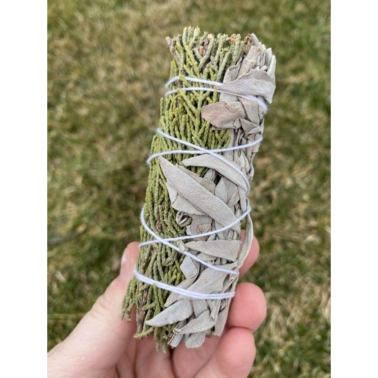 Bó lá xô thơm trắng - Bách xù 10cm &quot;Xô bảo vệ&quot; White Sage mix Juniper (xô trắng - Bách xù)