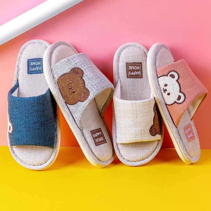 Dép Cotton Lanh Đế Dày Chống Trượt Dễ Thương Dành Cho Nữ